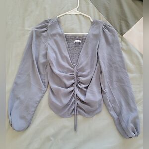 Abercrombie & Fitch Light Gray Ruched V-Neck Blouse